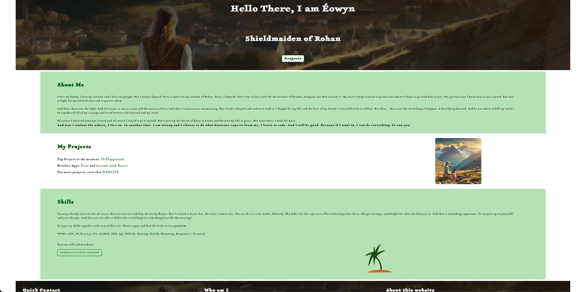 Screenshot of website about a modern Eowyn